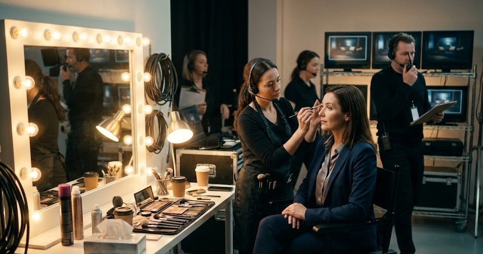 Makeup backstage durante una produzione TV